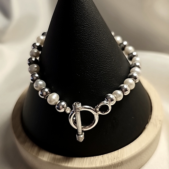 SILPADA  925 Sterling Silver  Bead Freshwater Pearl Bead Toggle  Bracelet B0372 - Picture 7 of 7